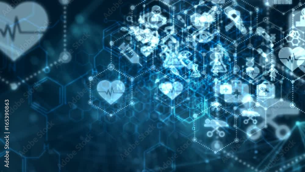 Aufkleber 4k abstract background animation moving pass through dot and connection line with medical and health