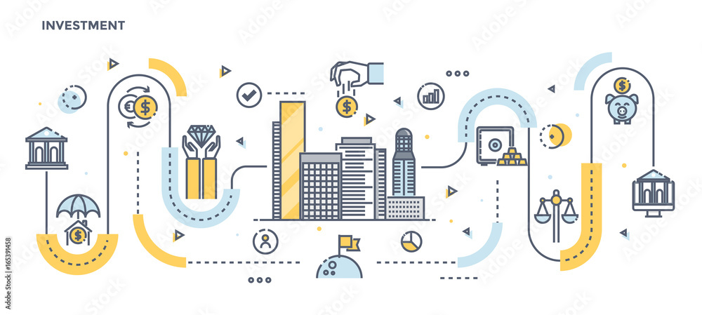 Poster flat line design header - investment