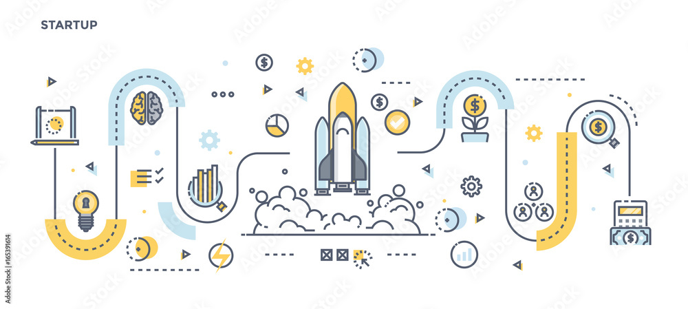 Poster flat line design header - startup