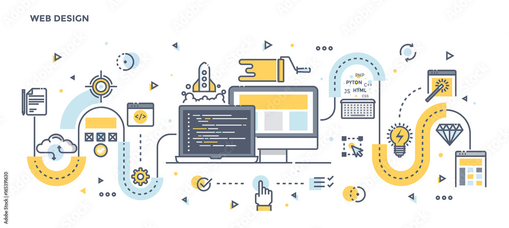 Poster flat line design header - web design