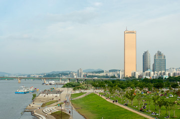 Hangang river in Seoul in summer in Korea