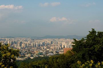 Fototapeta premium Seoul city street view from top in summer