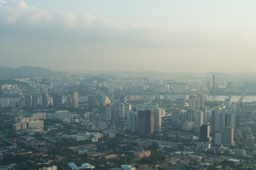 Seoul city street view from top in summer