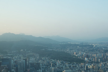 Seoul city street view from top in summer