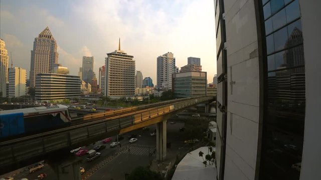 Top View of Bangkok city with electronic train
