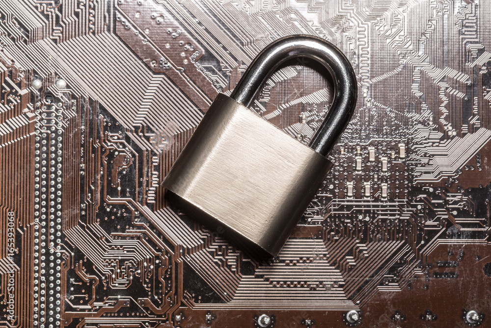 Poster padlock on a computer circuit board