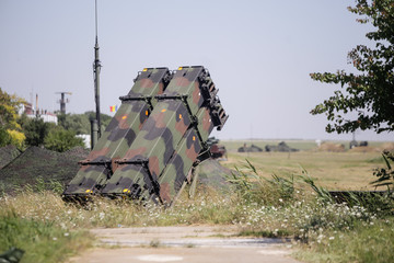 Patriot defence missiles system at a joint US-Romanian military drill, on July 19, 2017, in Capu...