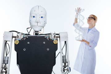 Naklejka premium Unconventional scientist developing technology based on human genome