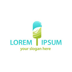 ice stick with a leaf in the middle, logo design, isolated on white background.