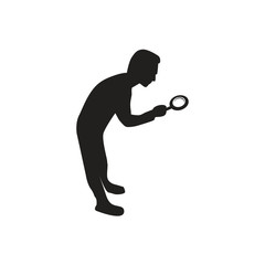 silhouette for a person searching using a magnifying glass, illustration, isolated on white background.