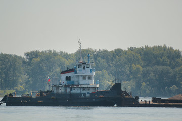 River cargo ship on the volga, telephoto shot