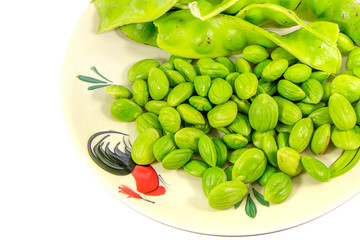 .Thai cuisine Bitter Beans isolated on white background, asian eating food, Thai food, close up