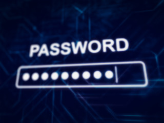 Password protection on dark blue pixels screen 3D rendered with depth of field