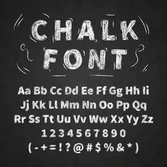 Tuinposter Set of retro hand drawn alphabet letters drawing with white chalk on chalkboard © EvgeniyBobrov