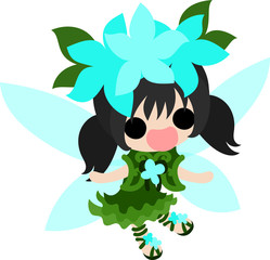 Fototapeta na wymiar The illustration of aqua flowers and a cute fairy