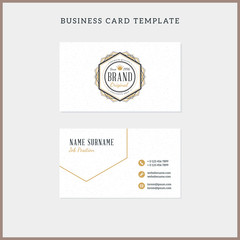 Double-sided vintage business card template with retro typographic logo and textured background. Vector illustration. Stationery design