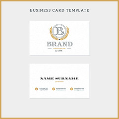 Double-sided vintage business card template with retro typographic logo and textured background. Vector illustration. Stationery design