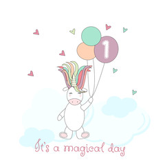 Obraz premium Hand drawn unicorn for cards, baby shower invitations, t-shirts, in vector