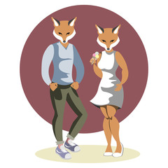 Couple anthropomorphic foxes