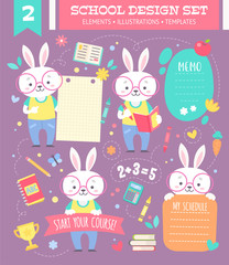 School design set with cartoon character 