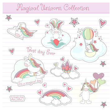 Vector unicorn stickers set