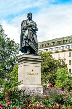 Statue of Jakob Berzelius, a Swedish chemist dead 1848, placed in Berzeli park, Stockholm