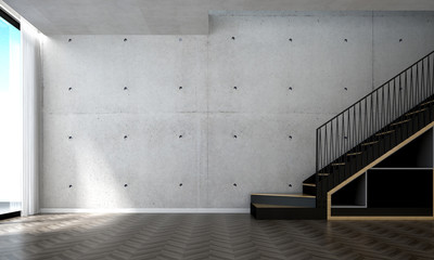 The 3D rendering interior scene design of Empty room and concrete wall and stair