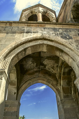 Fototapeta na wymiar Rotunda with columns above the entrance in the church great martyr St. Hripsime 