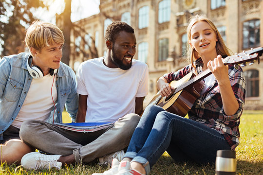 Artistic amazing woman singing her song