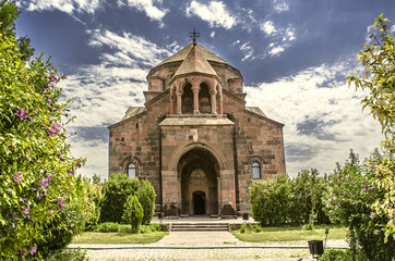 View of the facade and the main entrance to the Church of St. Hripsime in Echmiadzin


