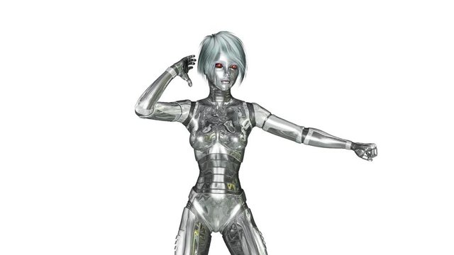 Digital 3D Animation of a dancing female Cyborg