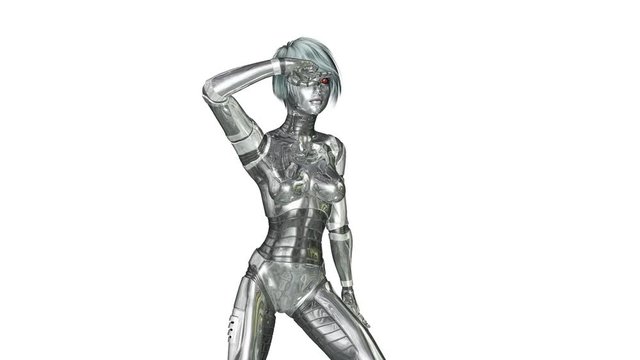 Digital 3D Animation of a dancing female Cyborg