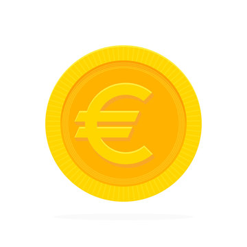 Gold euro coin in flat style. Vector illustration