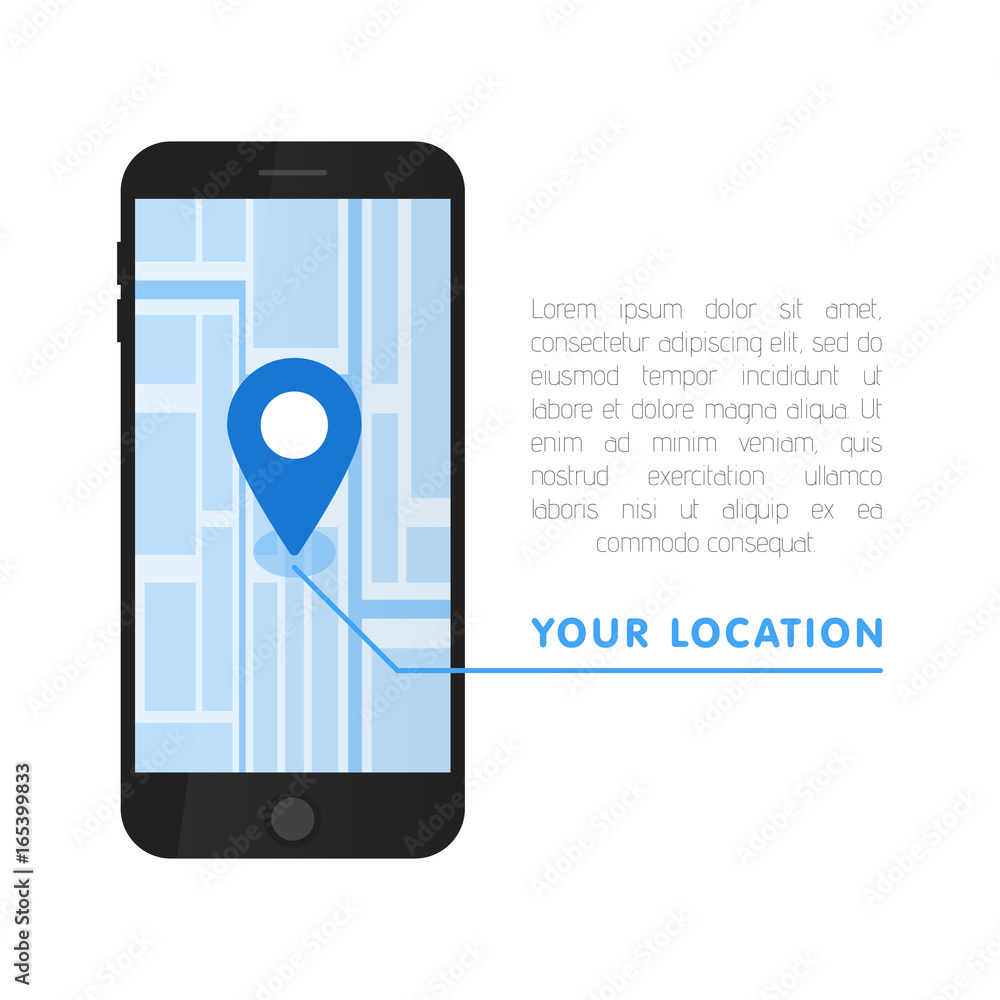 Poster your location pointer in online smartphone map. vector illustration