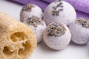 Aromatic bath bombs on a white