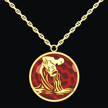 Ruby medallion on a chain with a aquarius