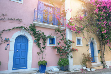 Fototapeta na wymiar Beautiful street in Assos, Kefalonia, Greece