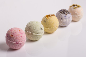 Aromatic bath bombs on a white
