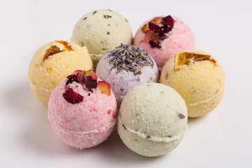 Aromatic bath bombs on a white
