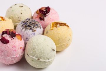 Aromatic bath bombs on a white