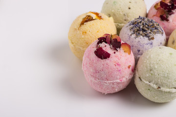 Aromatic bath bombs on a white