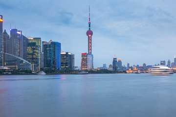 Shanghai skyline panorama,landmarks of Shanghai with Huangpu river in China.