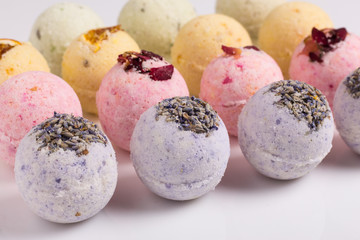 Aromatic bath bombs on a white