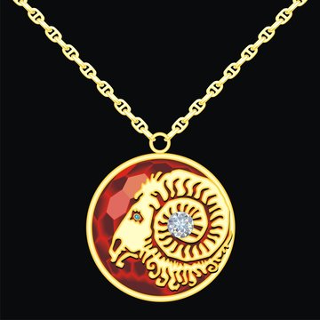 Ruby medallion on a chain with a aries