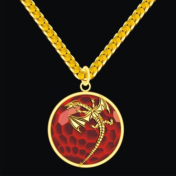 Ruby medallion on a chain with a dragon
