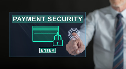 Man touching a payment security concept on a touch screen