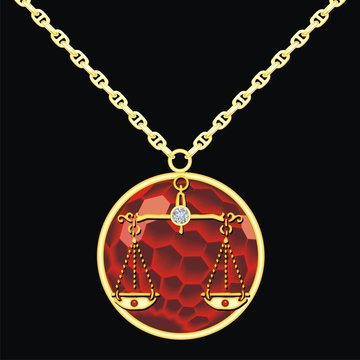 Ruby medallion on a chain with a libra