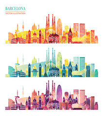 Barcelona skyline detailed silhouette. Travel and tourism background. Vector illustration - obrazy, fototapety, plakaty
