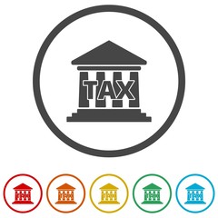 Tax, Bank building icons set