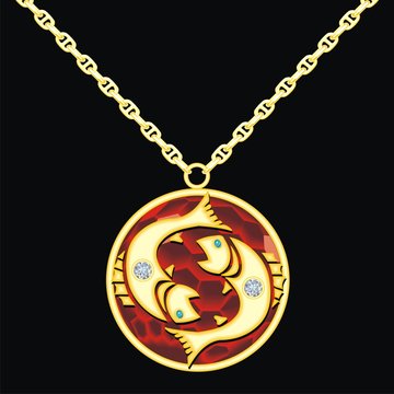 Ruby medallion on a chain with a pisces